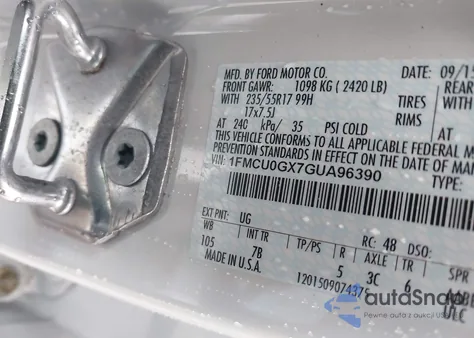 2016 Ford Escape Se из США, поврежденный, VIN 1FMCU0GX7GUA96390